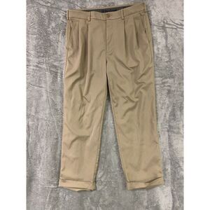 ProTour Men Khaki Pleated Golf Pants 34x29 Polyester Elastane Stretch Cuffed Hem